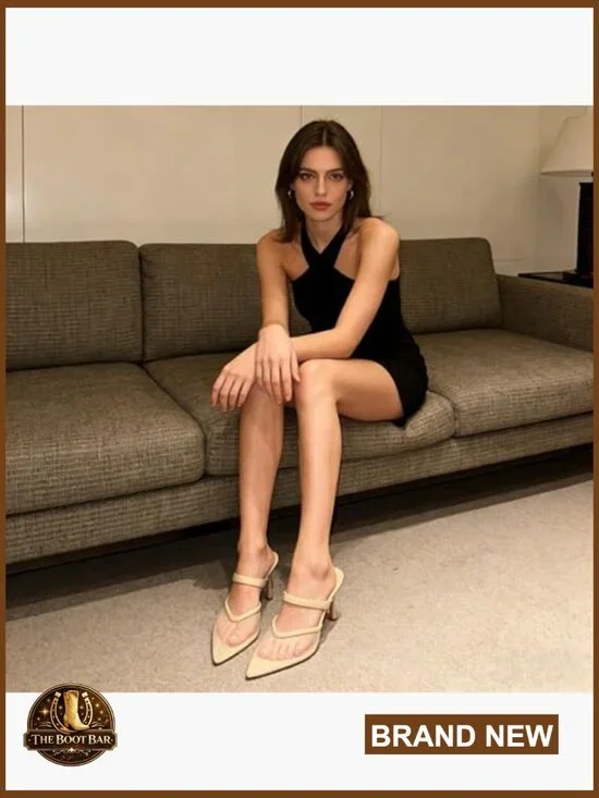 Mesh Pointed Toe Mules with 3.7 Inch Heels Slip On Heeled Sandals - Picture 2 of 7